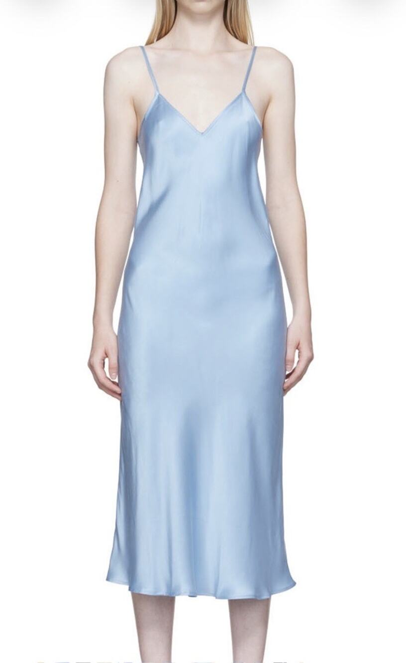 Silk Laundry Sky Blue Silk Satin Slip Midi Dress Small 100% Silk